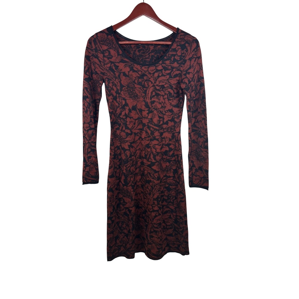 Peruvian Connection Dress XS Pima Cotton Baby Alpaca Rust Black Floral Jacquard